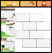 Peel and Stick Backsplash Tile for Kitchen Bathroom Walls - White, 10 Tiles, 9