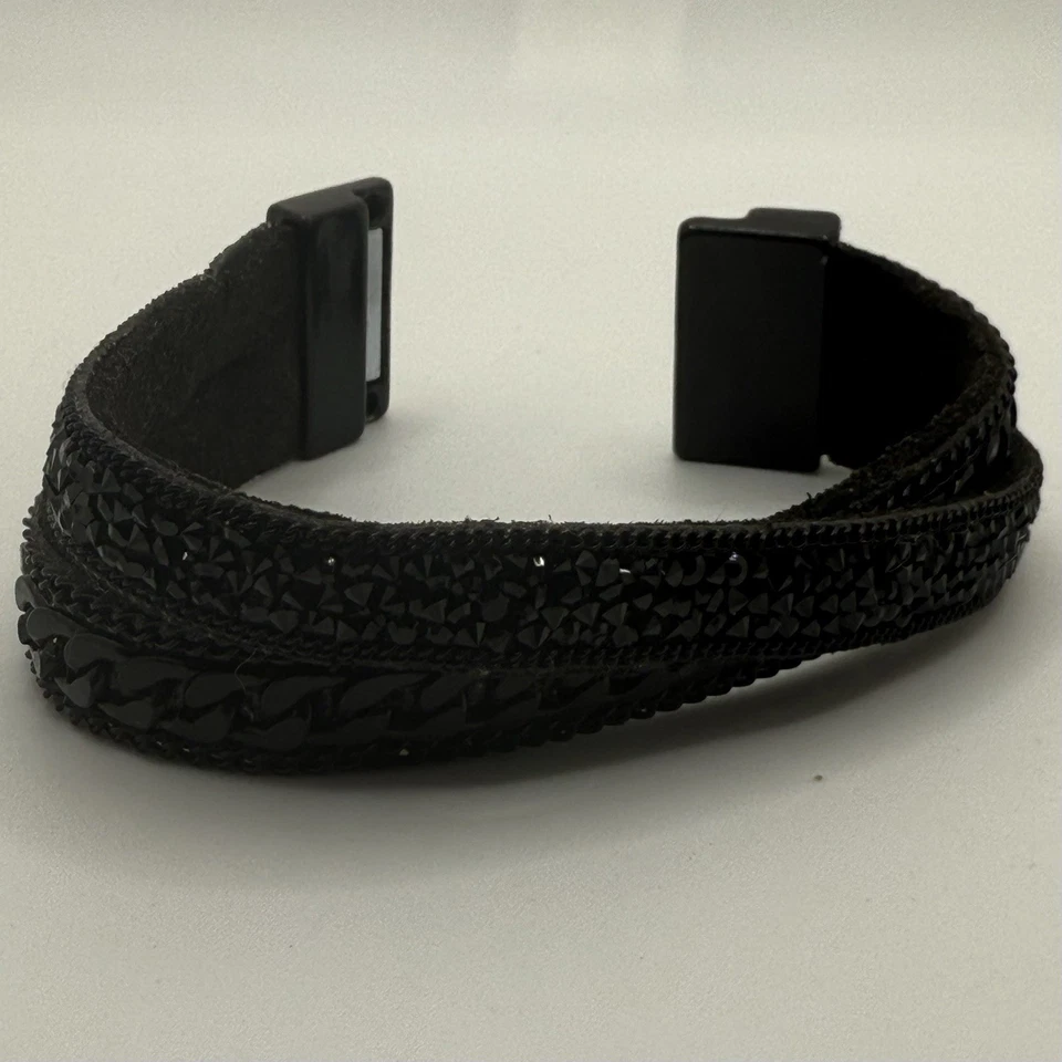 "Lote de tres pulseras negras cadena estrás imitación cuero magnético 6,75 7,25""" Foto 2 de 4