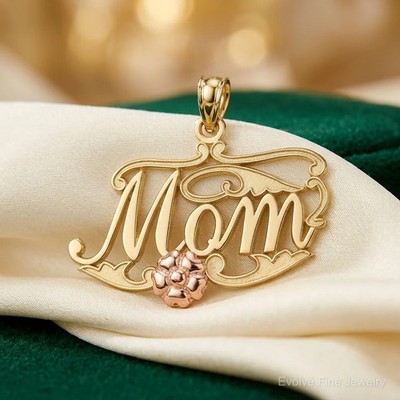 14K zweifarbige Mutter Schrift mit Blume Charm