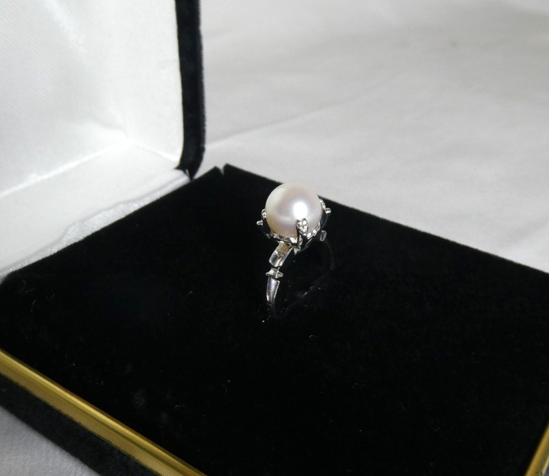 Vintage 14K White Gold Solitaire 8mm Pearl Ring Mid-Century Japan Sz 4.75 #0367