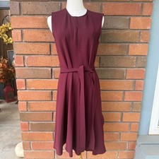 Theory Desza Dress Sleeveless Belted Crepe  Maroon  Womens Size 6