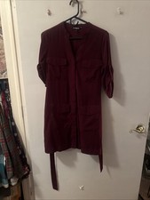 Great Color. Small Petite Button Up Shirt Dress With Tie. Button Sleeves