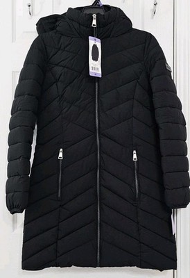 DKNY Women s Hooded Puffer Jacket, Black, Size XS 