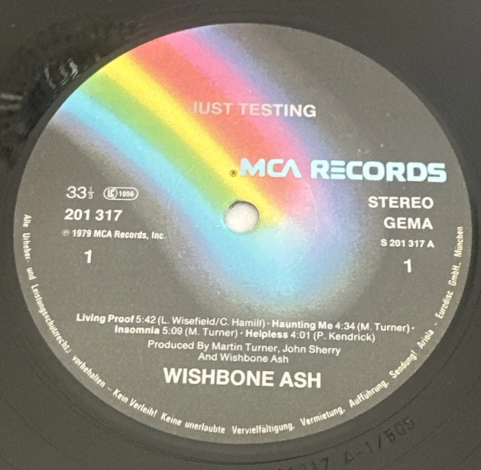 Wishbone Ash Just Testing LP Album Vinyl Record  German Issue VG+ / EX - Image 4 of 4