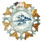 Antique 1903 Milk Glass Patriotic Plate Eagle Flag Fleur-de-Lis Pat 28559