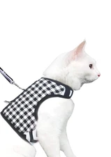 Large Black Plaid Cat Harness Leash for Walking Escape Proof Adjustable Vest