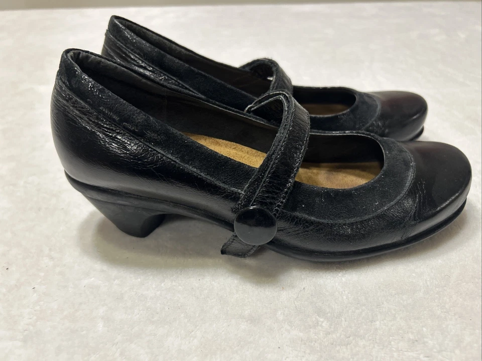 NAOT Zapatos Para Mujer Talla 38 EE. UU. 7 Negro Cuero Tacones Mary Jane Cuero Punta Cerrada Foto 3 de 4