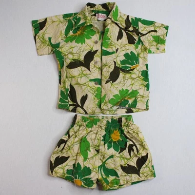 Vintage Infant Swimsuit Sun Babies Of Hawaii Cotton Floral Two Piece Set RARE - Photo 1/4