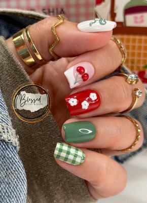 Red Aspen Press On Nails Dinner & Dessert Devin Short Coffin 3D Cherry Bow