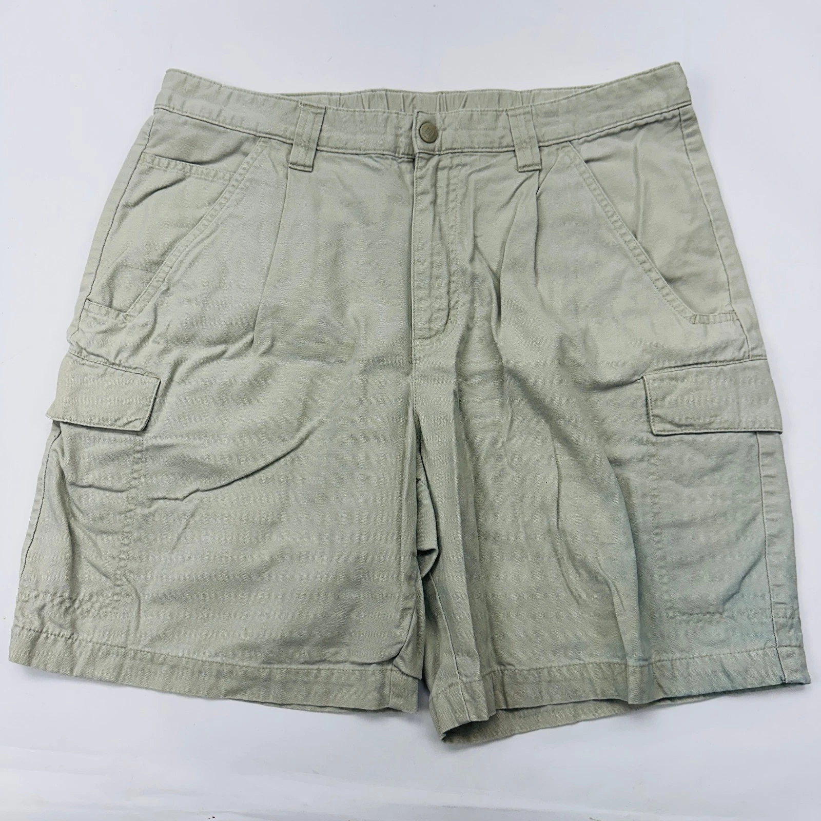 Columbia Sportswear Cargo Hiking Stretch Waist Pleated Shorts Tan Mens 34x8