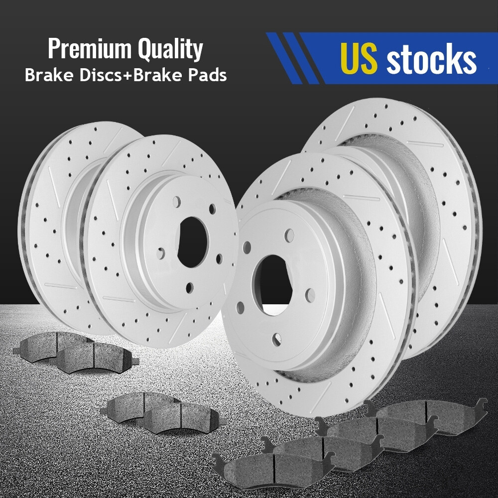 Detroit Axle - Brake Kit For Dodge Ram 1500 Durango Aspen Drilled & Slotted Brake Rotors Brakes Calipers Ceramic Brake Pads Replacement: 13.23" Front