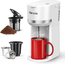 Mini Single Serve Coffee Maker for K Cup and Ground Coffee, Fast Brew One Cup Co