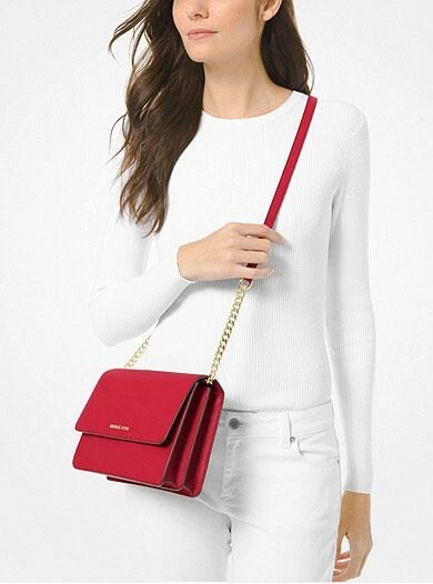 Michael Kors Daniela Large Saffiano Leather Crossbody bag. Red