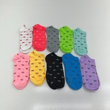 10 Pairs Multicolored Bow  Polka Dot Print Ankle Socks Women's One Size NEW