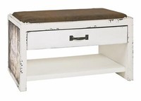 Haku Bank Schuhbank Weiß-Gewischt-Vintageoptik Mit Schublade