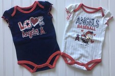 MLB Anaheim Angels One Piece Creepers Baby Girl 3/6M NEW Blue White Lot Of Two