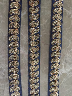 New golden sequin embroidered boarder trim dark gray 9 + yard lace ribbon