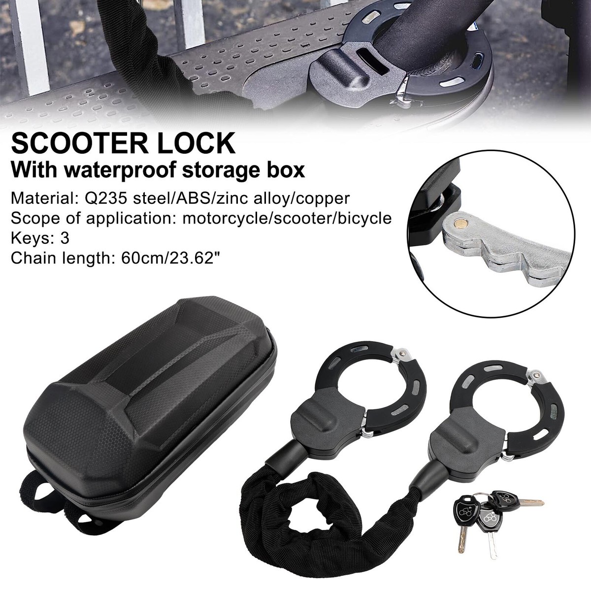 Motorcycle Bike Electric Scooter Lock w/ Key 60cm Chain Lock Anti