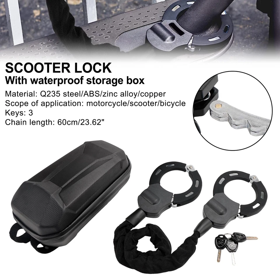 Motorcycle Bike Electric Scooter Lock w/ Key 60cm Chain Lock Anti Theft W/Bag US - Image 3 of 4