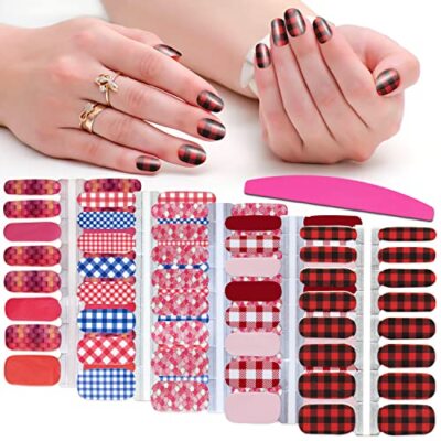 Sheets Red Plaid Nail Wraps for Women Nail Polish Strips Gel