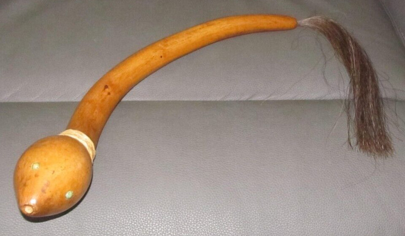 Native American Indian, Indigenous Handmade Wood Gourd Rattle Shaker Horse Hair