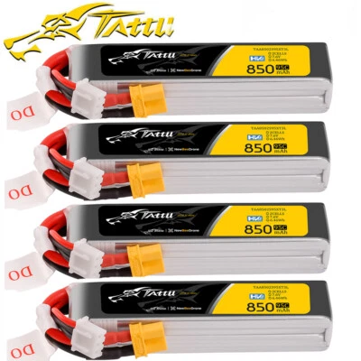 4X Tattu 850mAh 95C 7.6V HV 2S Lipo Akku Mit XT30 Long Für FPV RC Multirotors DE