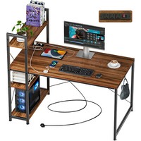 Computer Desk Study Table with  4 Tier Bookshelf and Power Outlet Laptop Table