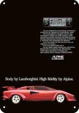 1981 ALPINE 7347 Car Stereo & LAMBORGHINI Red Car DECORATIVE REPLICA METAL SIGN