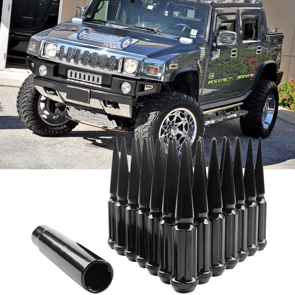 【送料無料】ハマー　H2　８穴　32pcs M14×1.5 スパイクナット 32Pcs Black Steel Spike Lug Nuts 14x1.5 4.5