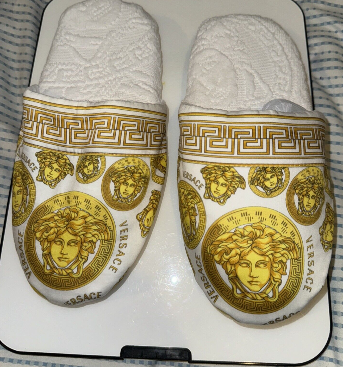 PANTOFOLA D’ORO Pantofole Versace Medusa Stampa Cotone Piccole Bianche Oro