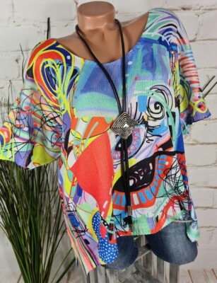 NEW ITALY ''MODA'' LOOSE KNIT SHORT SLEEVE SHIRT ALL OVER PRINT M3 36-42