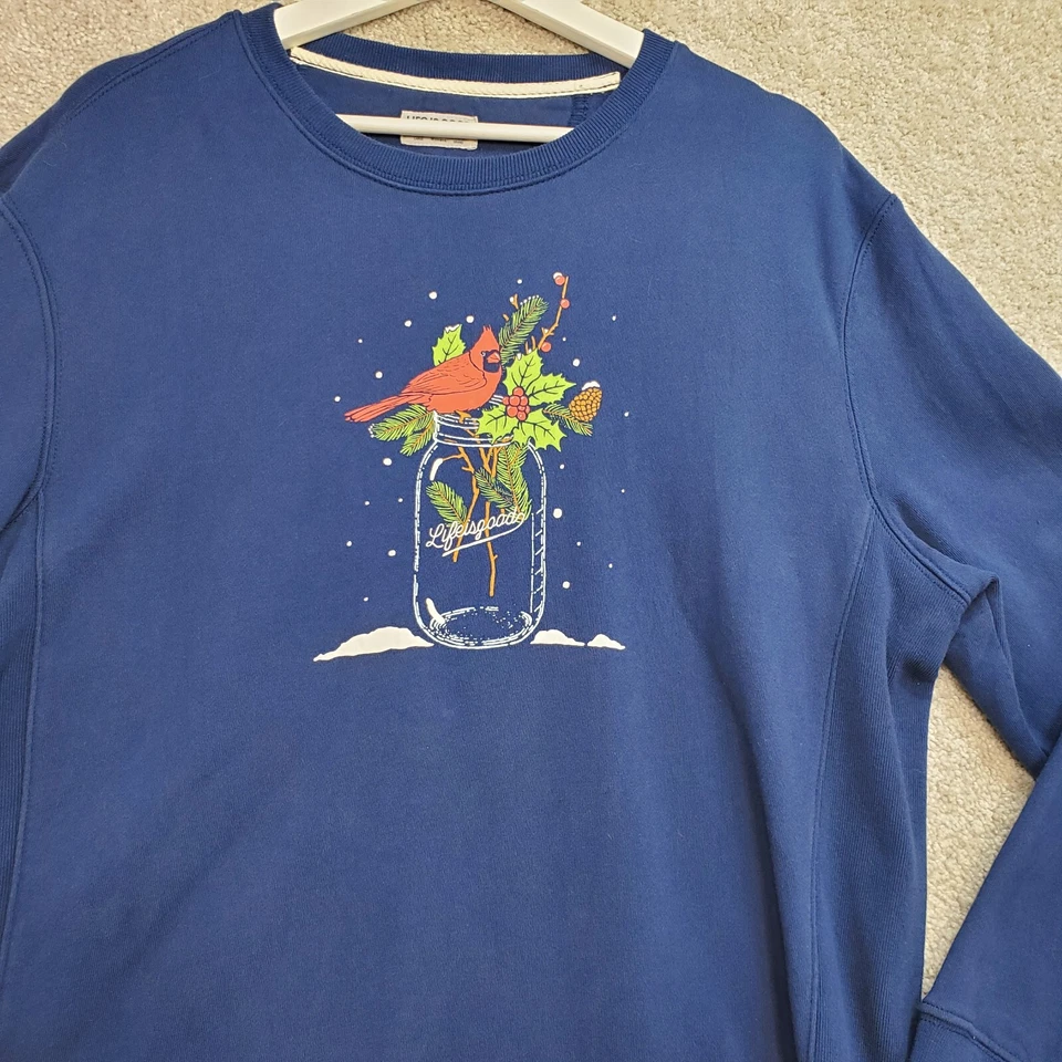 Life is Good толстовка женщин большой синий хлопок ворота природы птицы цветы - Изображение 2 из 4