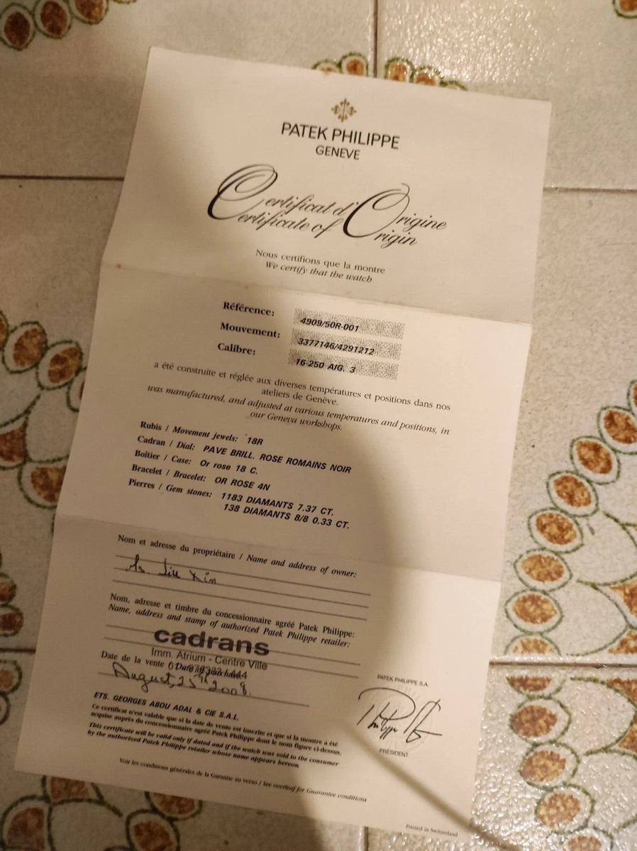 Authentic Patek Philippe 4909 Watch Paper eBay