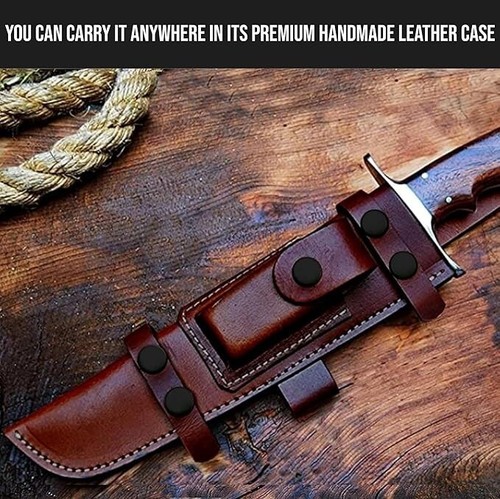 14″ Handmade Damascus Hunting Knife with Leather Sheath - Ideal for Chopping, Ca - Picture 5 of 5