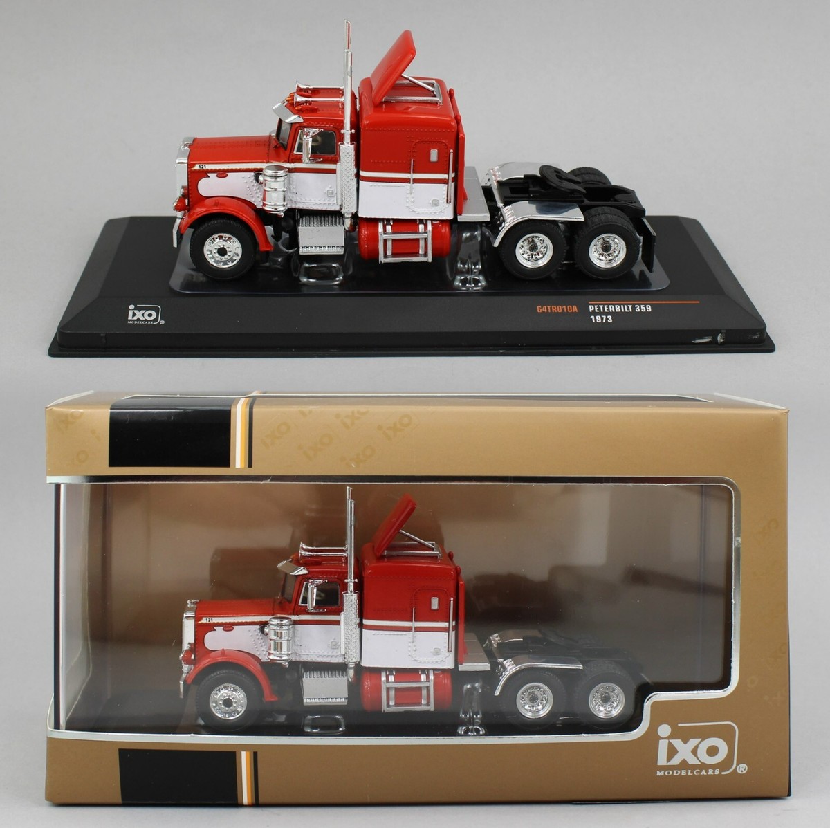 1:64 IXO Models *RED & WHITE* Peterbilt 359 Flattop Semi Truck