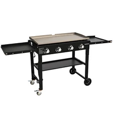 36" Outdoor Flat Top Gas Griddle Grill Propane BBQ Grill w/ Lid 4-Burner