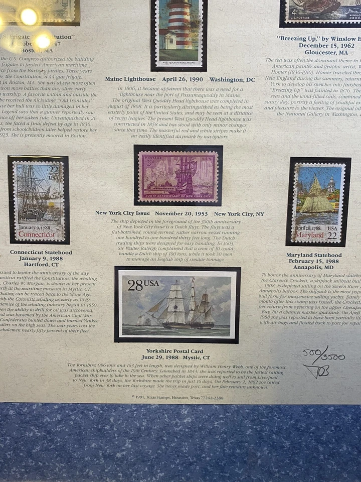 1991 TEXAS STAMPS THE STAMPS OF SAILING & THE SEA /3500 17 x 13" 1947-88 - Image 3 of 4