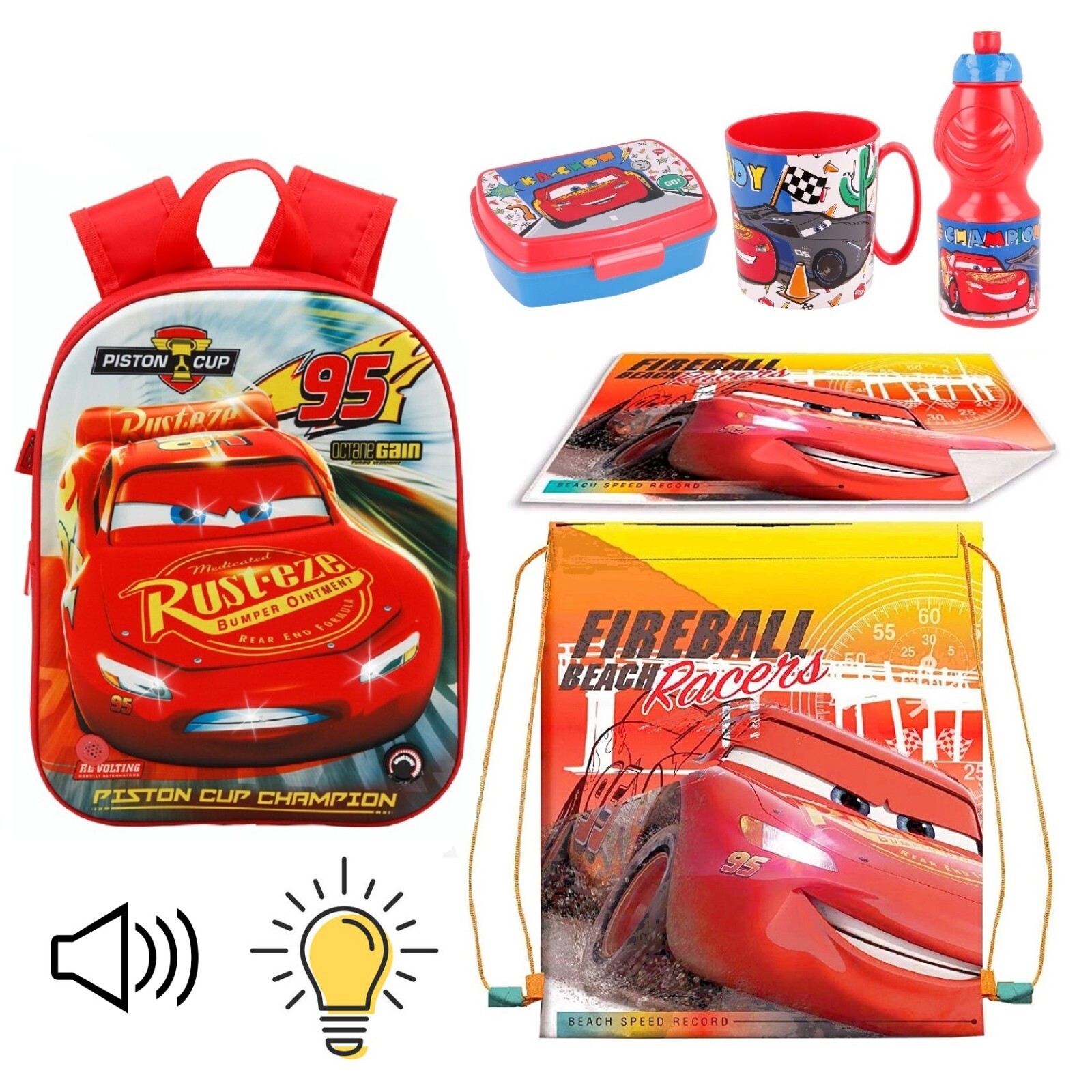 PONY Cars Disney Luce Led Zainetto 3D Asilo Scuola Sacca Borraccia Portamerenda Tazza