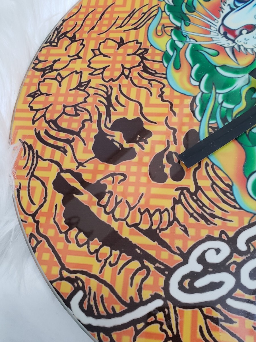 ED HARDY DECOR y2k Art ClockGlass Tiger Traditional Tattoo Wall