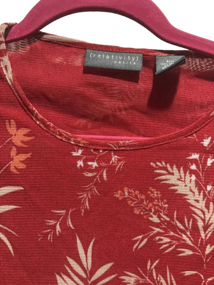 👚❤️ Relativity Petites Rojo Floral Lechuga Dobladillo Manga 3/4 PM Nylon Malla 30 X20 Foto 3 de 4