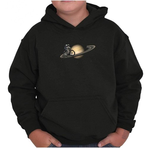Funny Space Astronaut Saturn Rings Bike Ride Youth Hooded Sweatshirt Boy or Girl