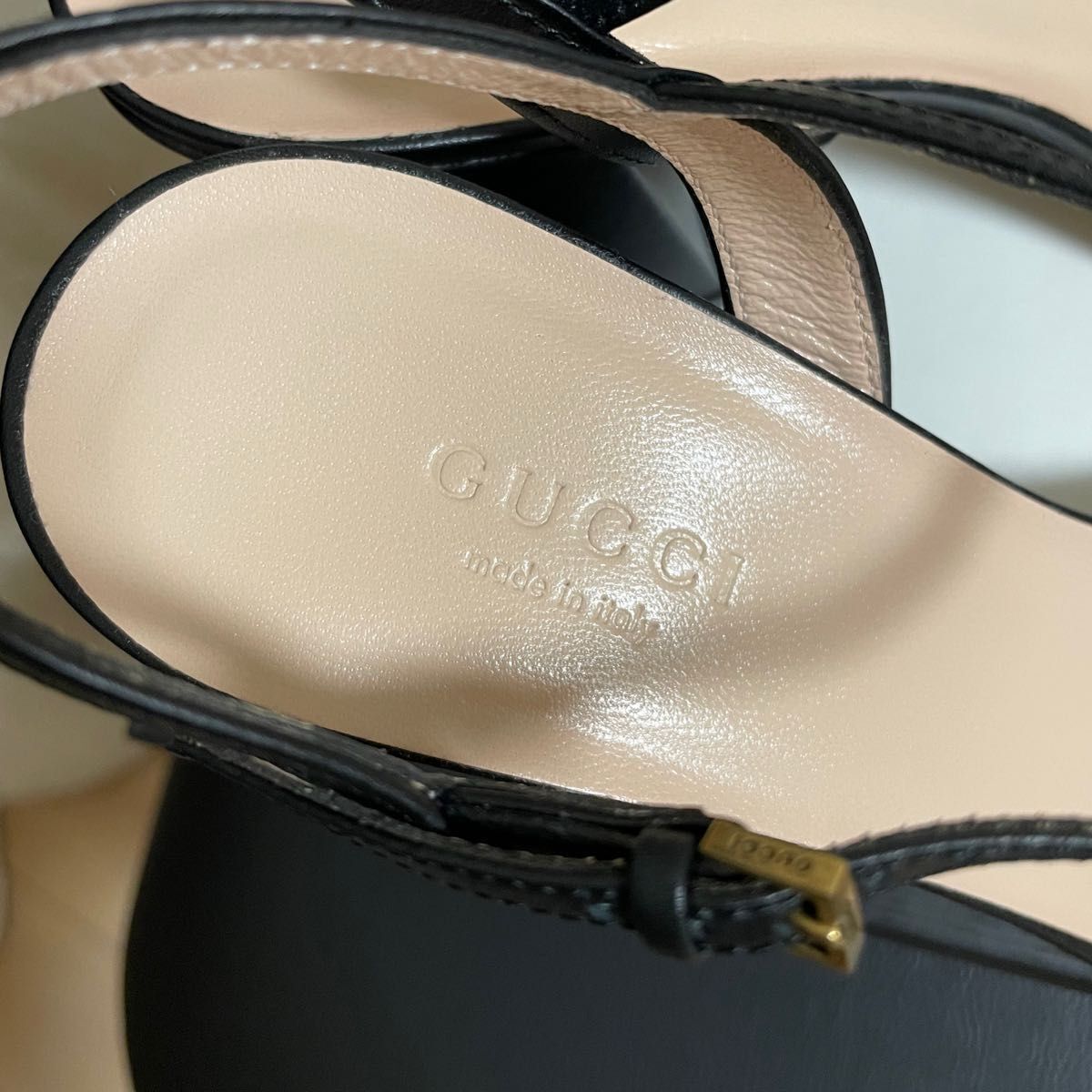 Gucci Marmont GG Black Leather Mid Heels Sandals Shoes Pumps Gucci Marmont GG Black Leather Mid Heels Sandals Shoes Pumps