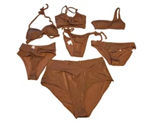 NWT American Eagle Aerie Cocoa Brown Textured Swim Suit Choose Top Or Bottoms