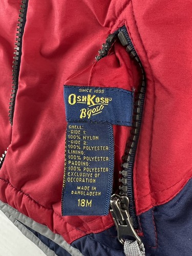 Oshkosh B'Gosh Reversible Coat 18 Months Red Blue Hood Winter Snaps Zipper - Picture 9 of 11
