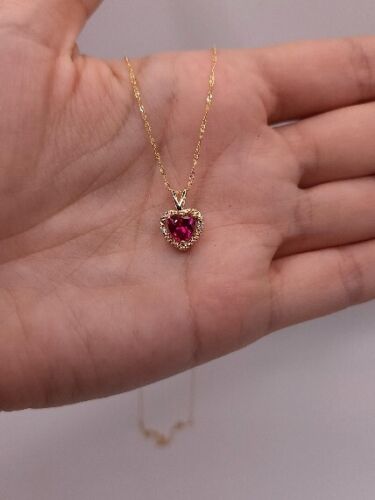 14Kt Gold Created Ruby & Diamond Heart Pendant Necklace - Picture 1 of 7