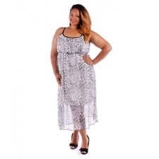 New Women's Plus Size Black Grey Leopard Print Spaghetti Strap Dress Size 2X