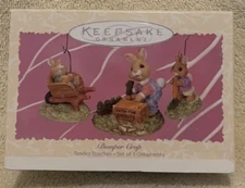 3 Pc 1997 Hallmark Tender Touches Bumper Crops Rabbit Spring Ornaments - NIB