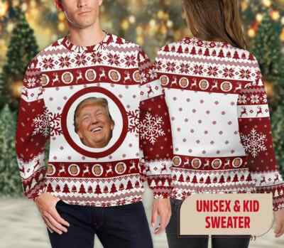 BG Funny Trump Face Christmas Ugly Sweater, Trump 2024 Sweater, Trump Xmas Sweat