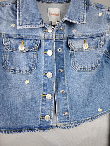 New Cat and Jack Girl's Size Medium (8) Blue Denim Blue Jean Jacket Shirt Flower - Picture 5 of 16