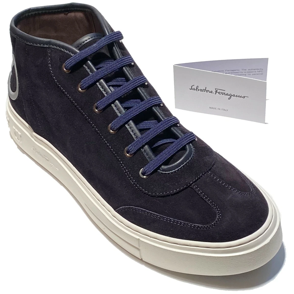 Ferragamo Angel Blue Suede 7 M 40 Leather Mid Top Men s Gancini